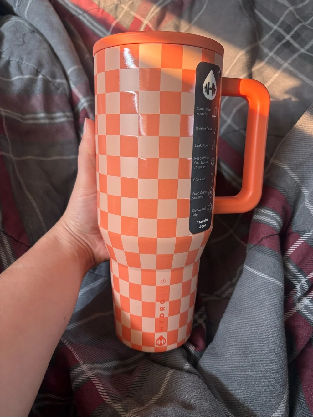 NWT HydroJug 40oz Traveler Orange Checkers